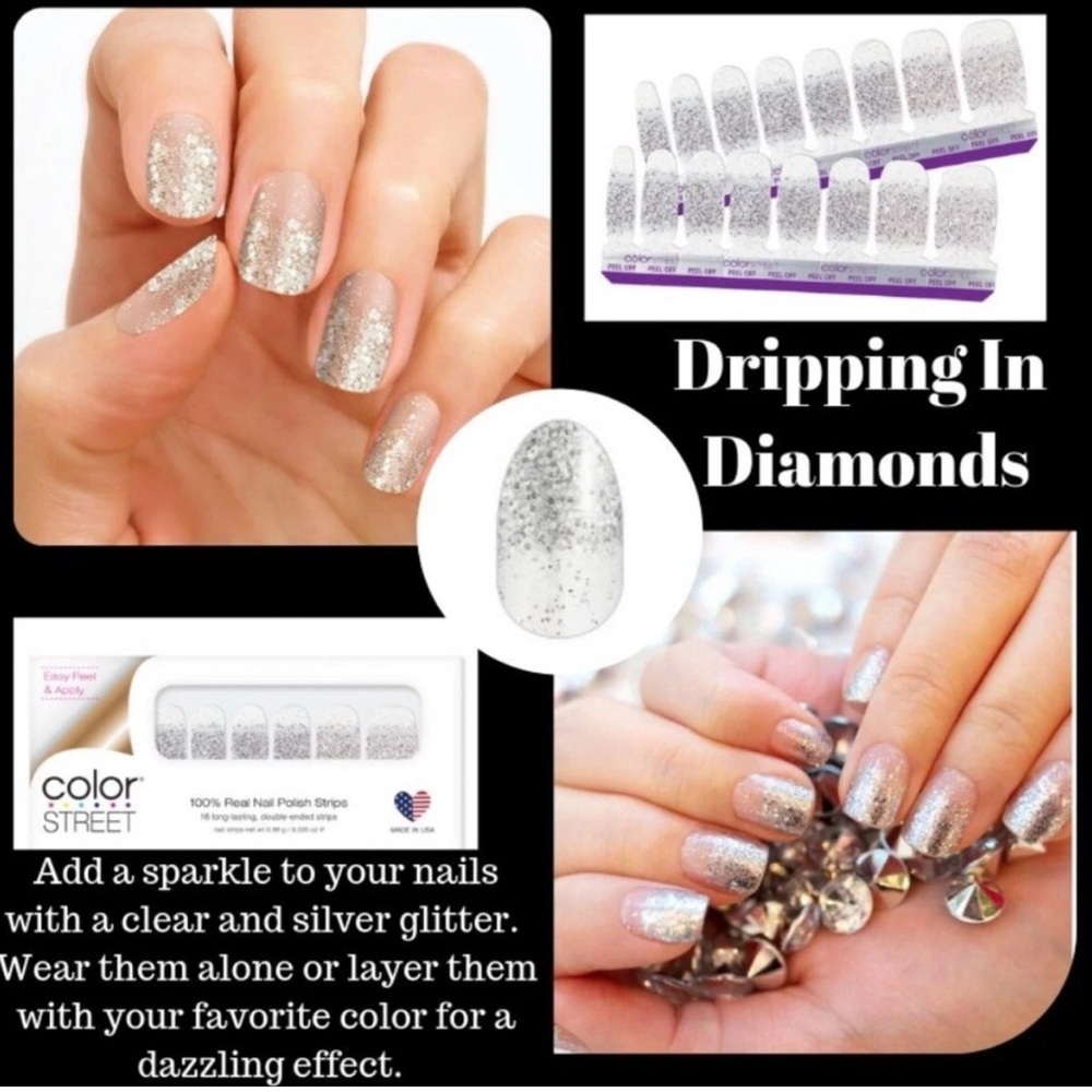 Color Street Dripping in Diamonds Silver Glitter Nail Strips